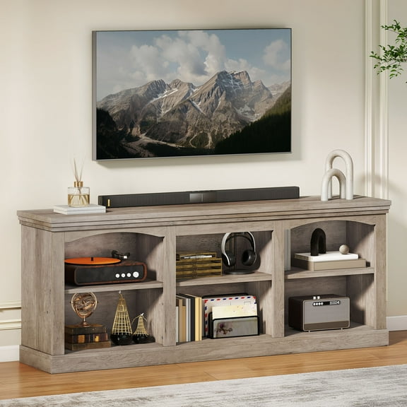 Dextrus TV Stand for 80 Inches TV, Farmhouse Entertainment Center with Adjustable Shelf & Storage Cabinets, Washed Gray