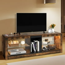 Dextrus TV Stand with LED Ambient Lights, Modern TV Stand with Open Shelf Storage Cabinet for 62 inch TV, Brown