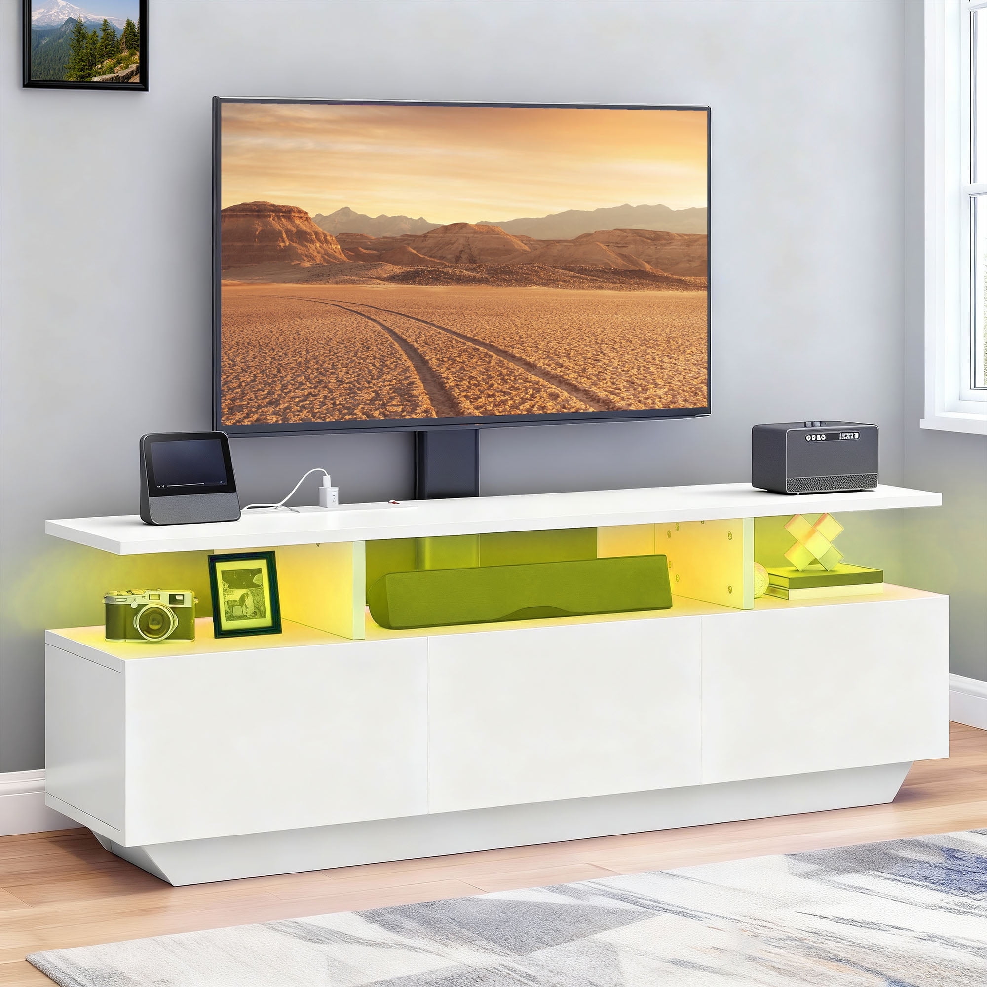 Dextrus TV Stand with Mount, Power Outlets & LED, Entertainment
