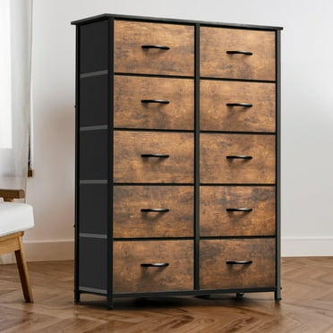 Dextrus Tall 10 Drawer, Fabric Storage Tower-Organizer Unit for Bedroom, Living Room, Hallway, Closets Dresser, Rustic Brown