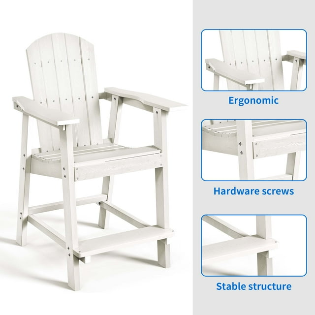 Dextrus Tall Adirondack Chair, Poly Lumber Outdoor Bar Stools with Wide