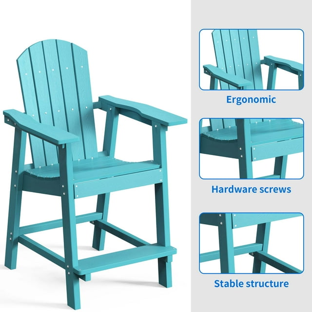 Dextrus Tall Adirondack Chair, Poly Lumber Outdoor Bar Stools with Wide