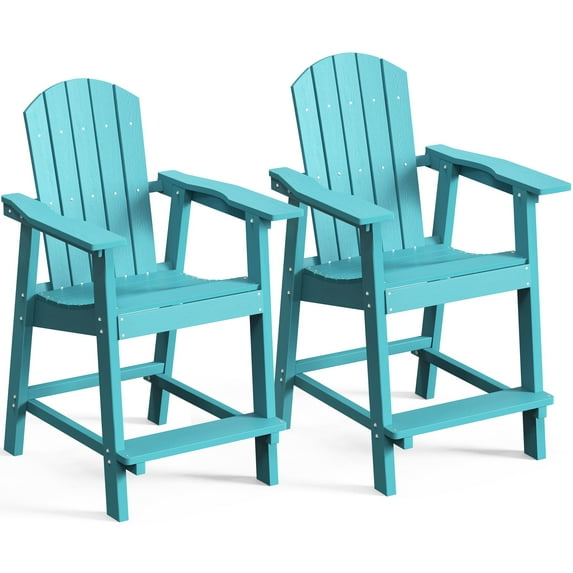 DEXTRUS Tall Adirondack Chair Set of 2, Outdoor Bar Stools - Set of 2, Blue