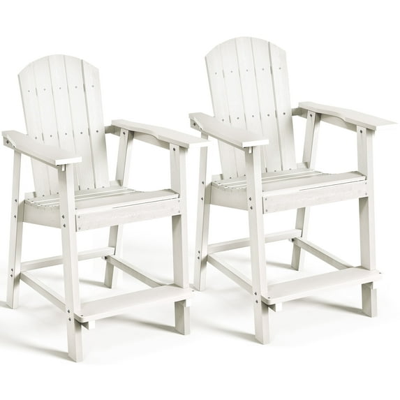 Dextrus Tall Adirondack Chair Set of 2, Poly Lumber Outdoor Bar Stools with Wide Armrest, 350Lbs Support Patio Chair for Balcony, Deck, Garden - White