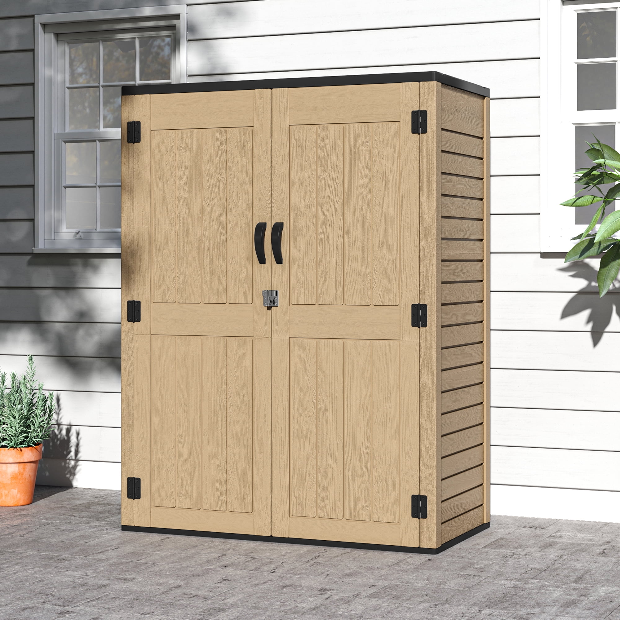 Dextrus Tall Outdoor Storage Shed, Vertical Lockable Tool Storage