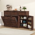 thumbnail image 1 of Dextrus Tilt Out Trash Can Cabinet with Drawers & Doors, Kitchen Cabinet for Double 10-gal Trash Bins Storage, Brown, 1 of 8