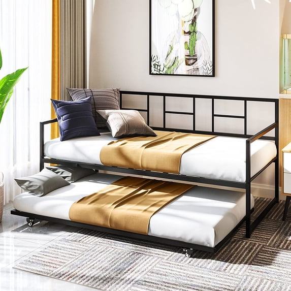 Dextrus Twin Daybed Adjustable Height Sofa Bed Couch, No Box Spring Needed, Black
