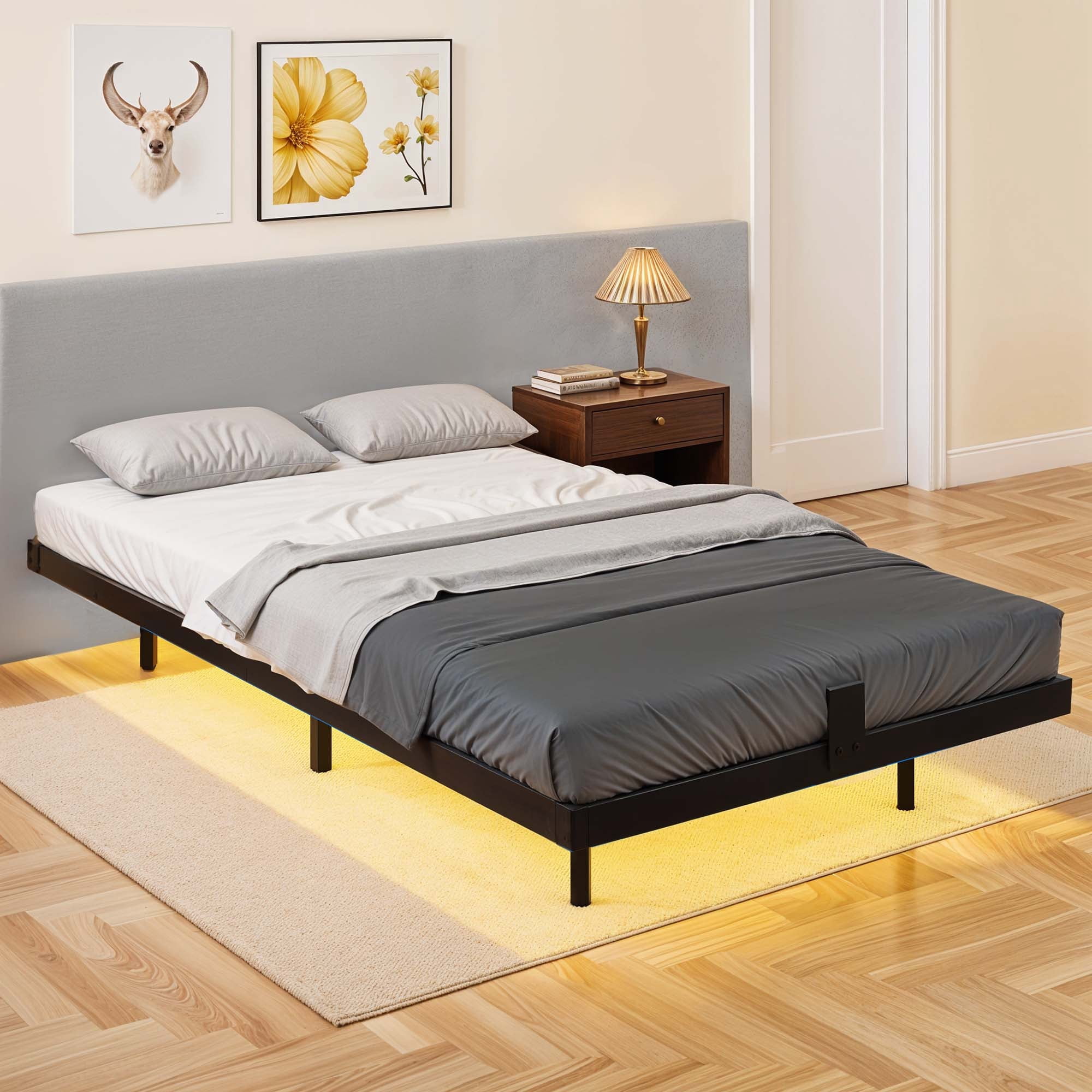Dextrus Twin Size Floating Bed Frame with LED Lights and Charging ...