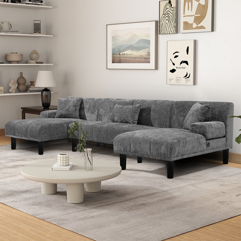 Dextrus U-Shaped Living Room Sofa, Modern Chenille Modular Couch with ...