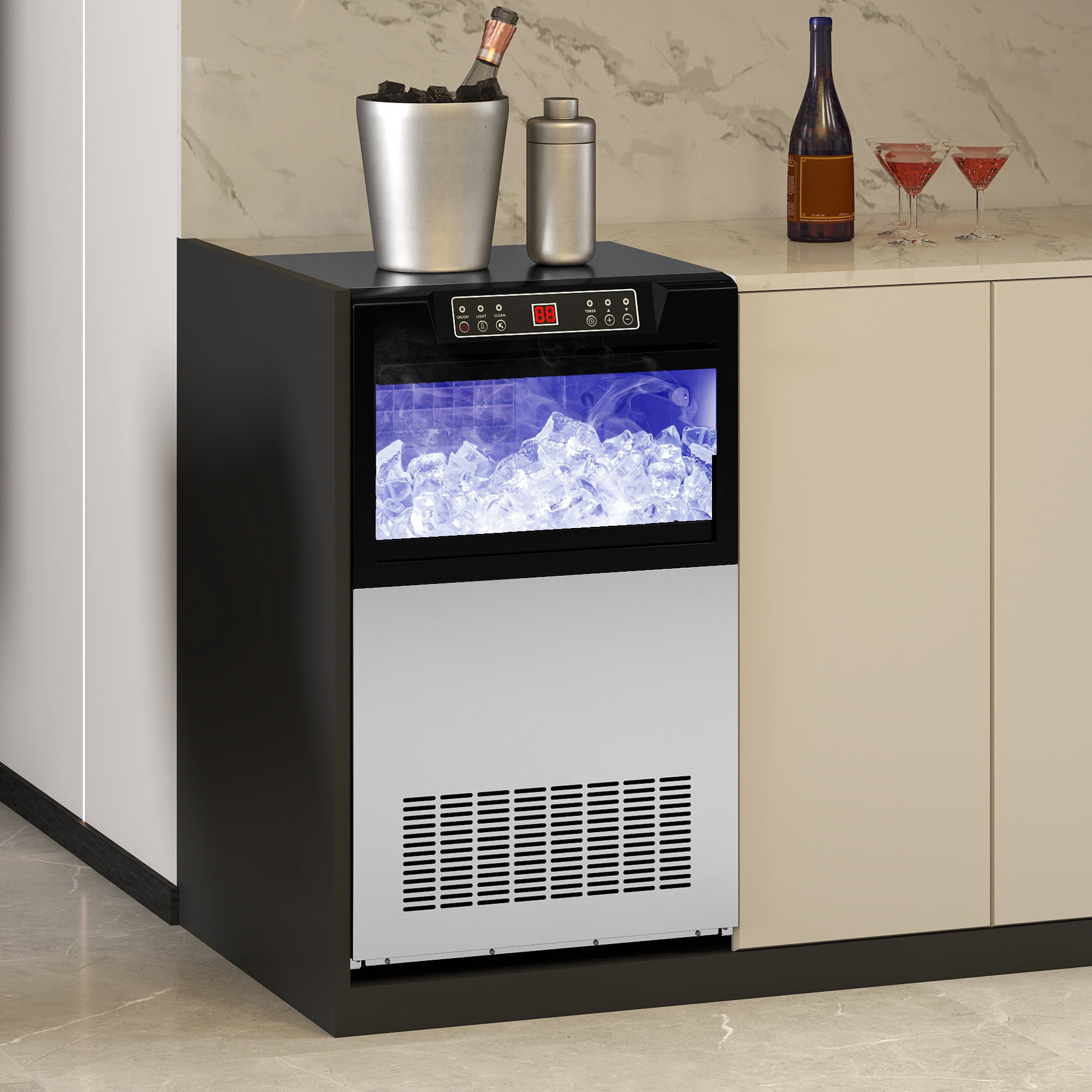 Dextrus Upgraded Commercial Ice Machine, 100LBS/24H Ice Maker with 33LBS Storage Bin, LCD Panel with Blue Light & Stainless Steel Scoop for Restaurant, Home, Bars, Coffee Shop(36PCS)