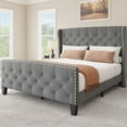 thumbnail image 1 of Dextrus Upholstered Bed Frame Queen Size, Platform Bed Base with Velvet Headboard & Footboard, Wingback Upholstered Bed Frame Mattress Foundation, No Box Spring Needed, Grey, 1 of 6