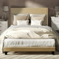 thumbnail image 1 of Dextrus Upholstered Bed Frame with Beige Velvet Headboard and Wingback, No Box Spring Needed, Beige, 1 of 7