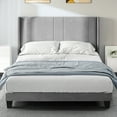 thumbnail image 1 of Dextrus Upholstered Wingback Platform Bed with Gray Velvet Headboard,No Box Spring Needed, Full, 1 of 9
