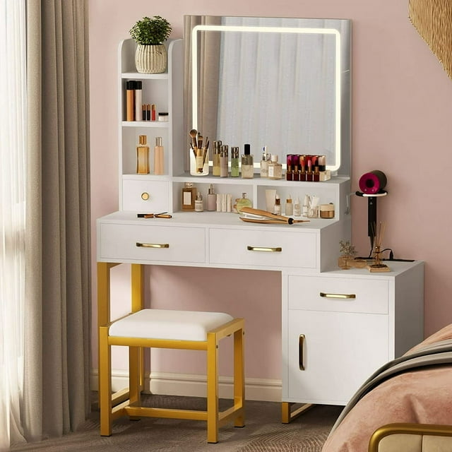 Dextrus Vanity Desk with Mirror and Lights, Makeup Vanity with Lights