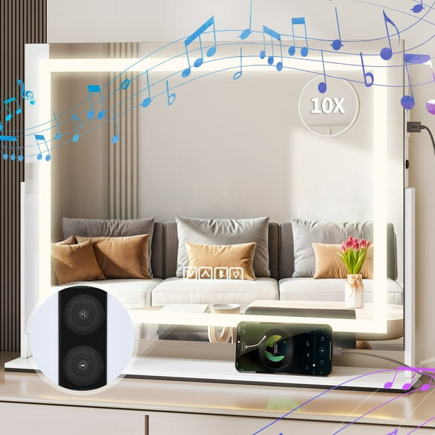 Mirror with bluetooth speaker and lights clearance
