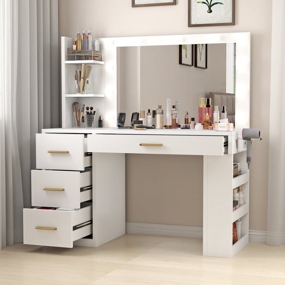 Dextrus Vanity Table, Makeup Vanity Desk, 1 Piece, Adult, Modern, LED Lights, White