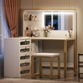Dextrus Vanity Table Set with Mirror and LED Light, L Shaped Modern