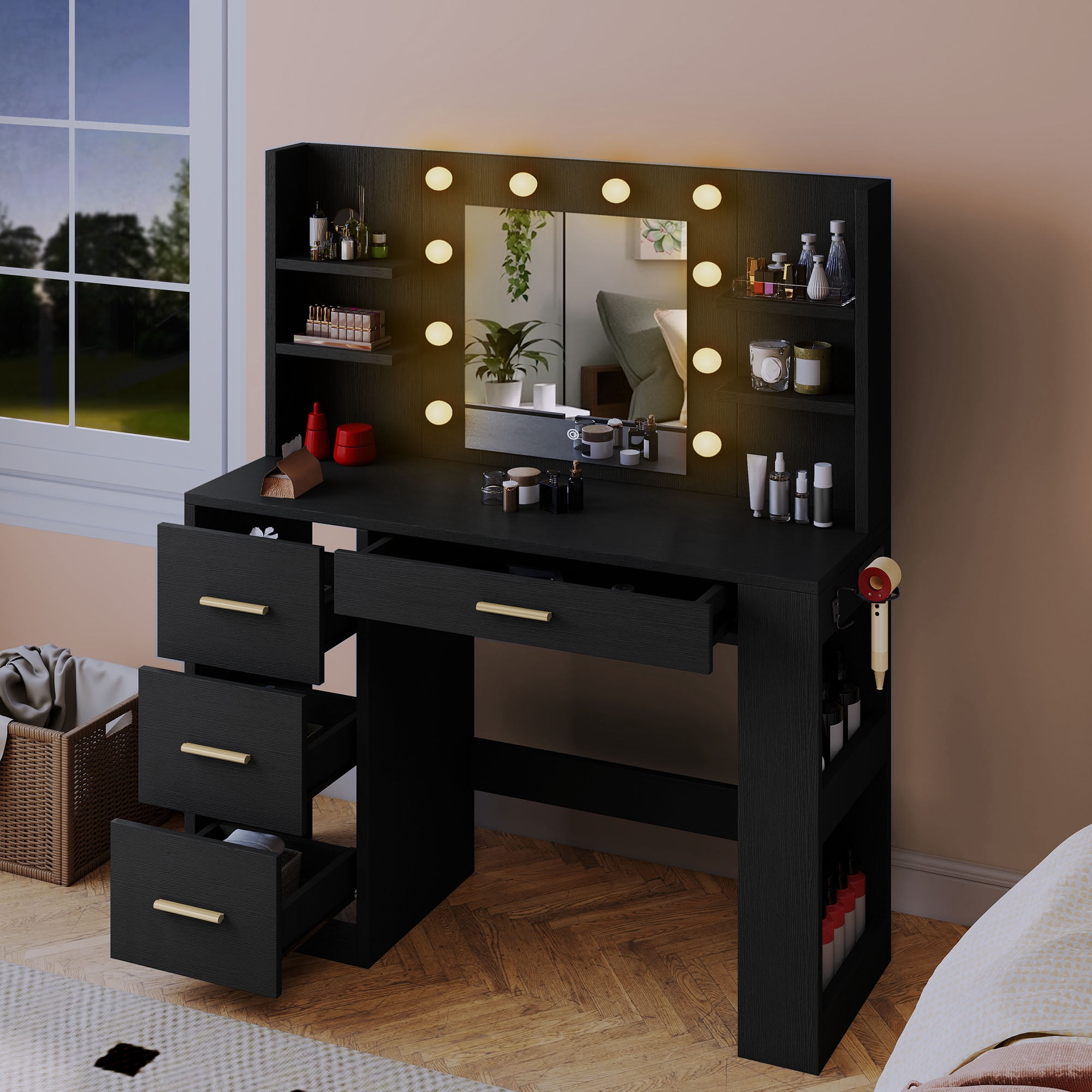 Dextrus Vanity Table with Mirror & Power Outlet, Makeup Table,Vanity