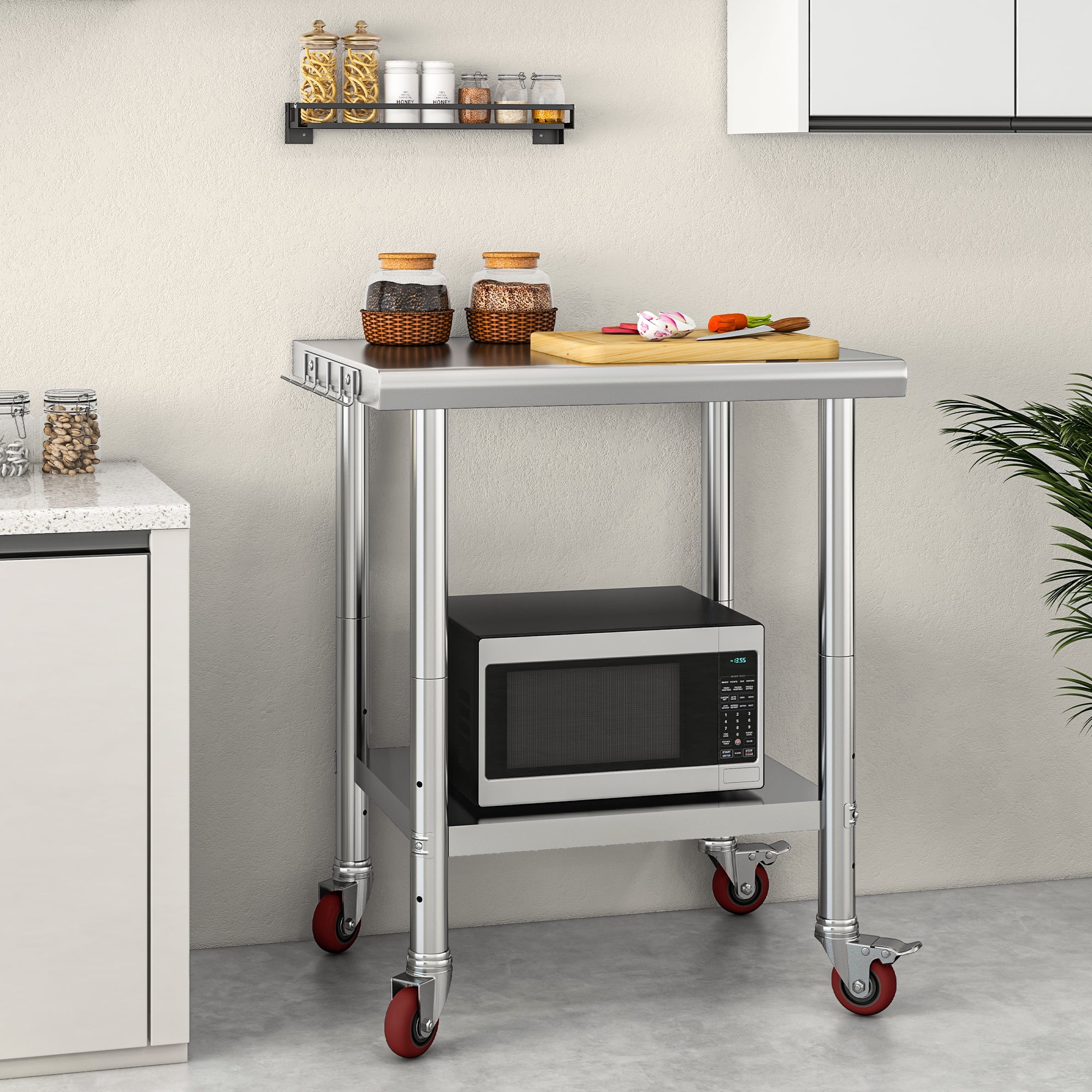 Dextrus Versatile 30" x 24" Stainless Steel Work Table with Wheels, Backsplash, and Adjustable Undershelf, Metal Prep Table for Domestic and Commercial Use