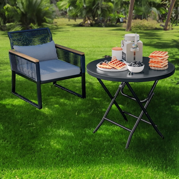 Dextrus Versatile Round Folding Table for Outdoor/Indoor Use, 32 Inch Lightweight Foldable Table for Patio Backyard Dining Room Events, Black