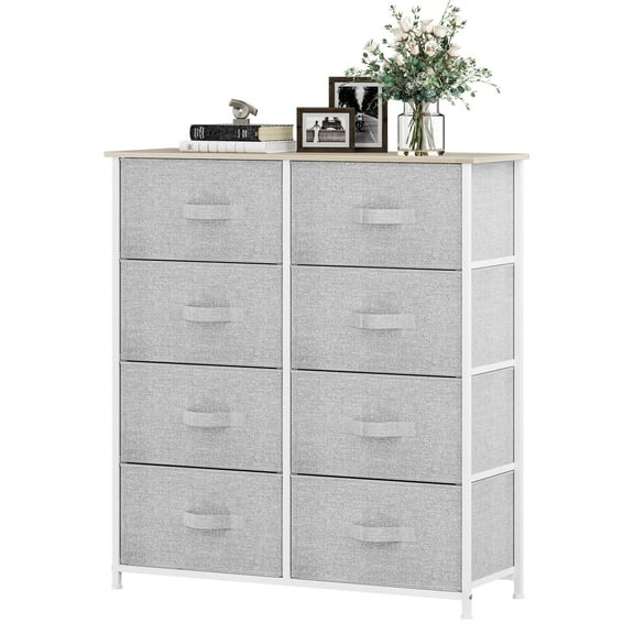 Dextrus Vertical Dresser with 8 Fabric Drawers Bins for , Organizer Storage Tower Cabinet with Shelf, Light Gray