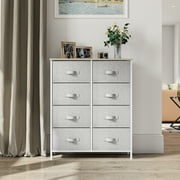 Dextrus Vertical Dresser with 8 Fabric Drawers Bins for Bedroom, Organizer Storage Tower Cabinet with Shelf, Light Gray