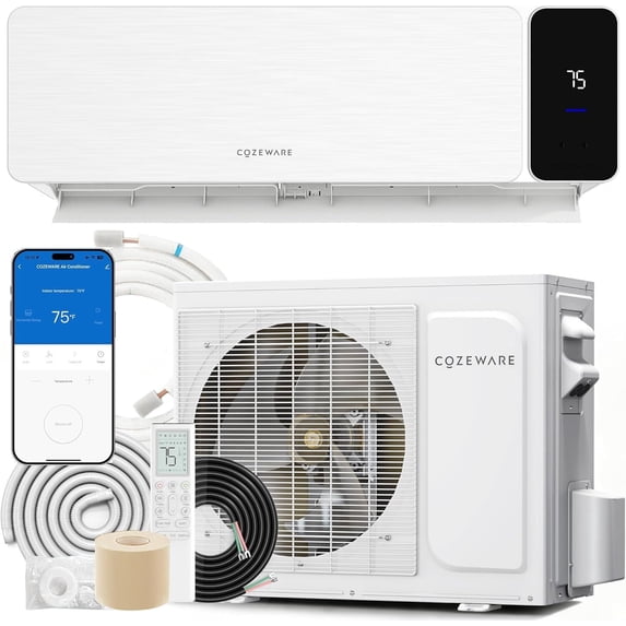 Cozeware Visio Series Ductless Inverter Mini Split AC Heat Pump, 12000 BTU 230V 20 SEER2, WiFi & Alexa Enabled, 3 Eco Mode, Full Installation Kit Included, Covers Up to 750 Sq.Ft