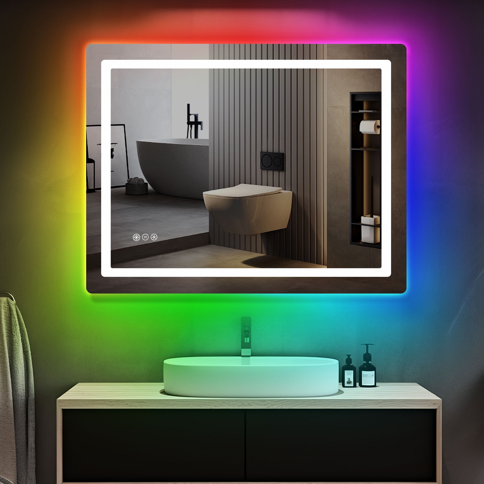 Dextrus Wall Mounted Lighted Vanity Mirror 36 x 28 RGB LED Mirror for Bathroom Lighted Mirrors