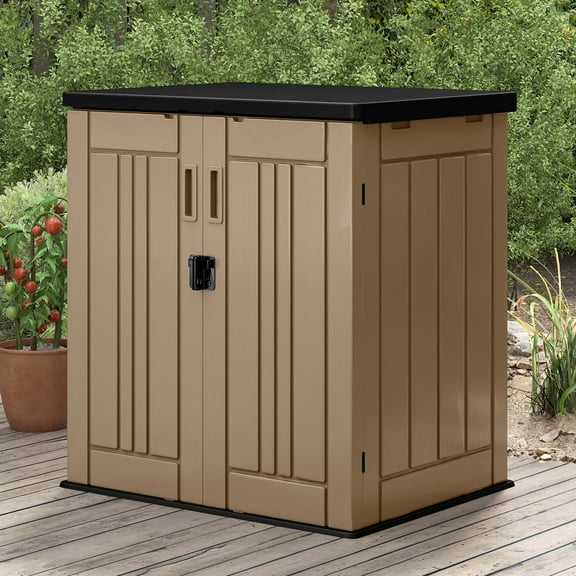 Dextrus Weatherproof Outdoor Storage Shed with 2 Shelves & Lockable Lid for Patio & Garden, Brown