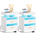 thumbnail image 1 of Dextrus White LED Nightstand Nightstand 2 Drawers Bedside End Table with Wireless Charging Station for Bedroom, Set of 2, 1 of 8