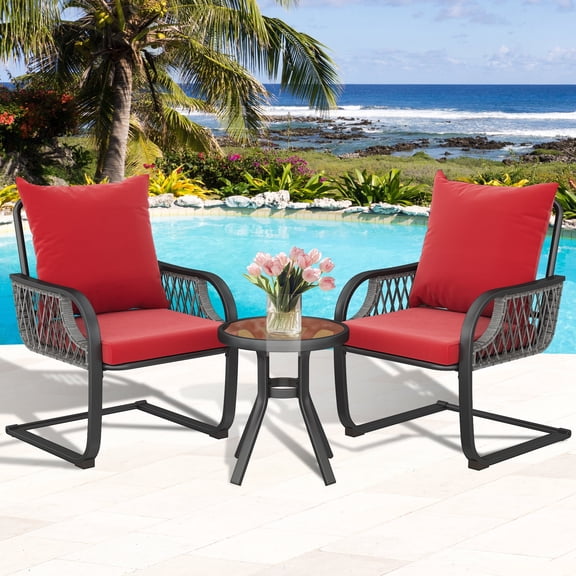 DEXTRUS Adult 3 Piece Metal Outdoor Bistro Sets with 2 Chairs and 1 Table, Black/Red