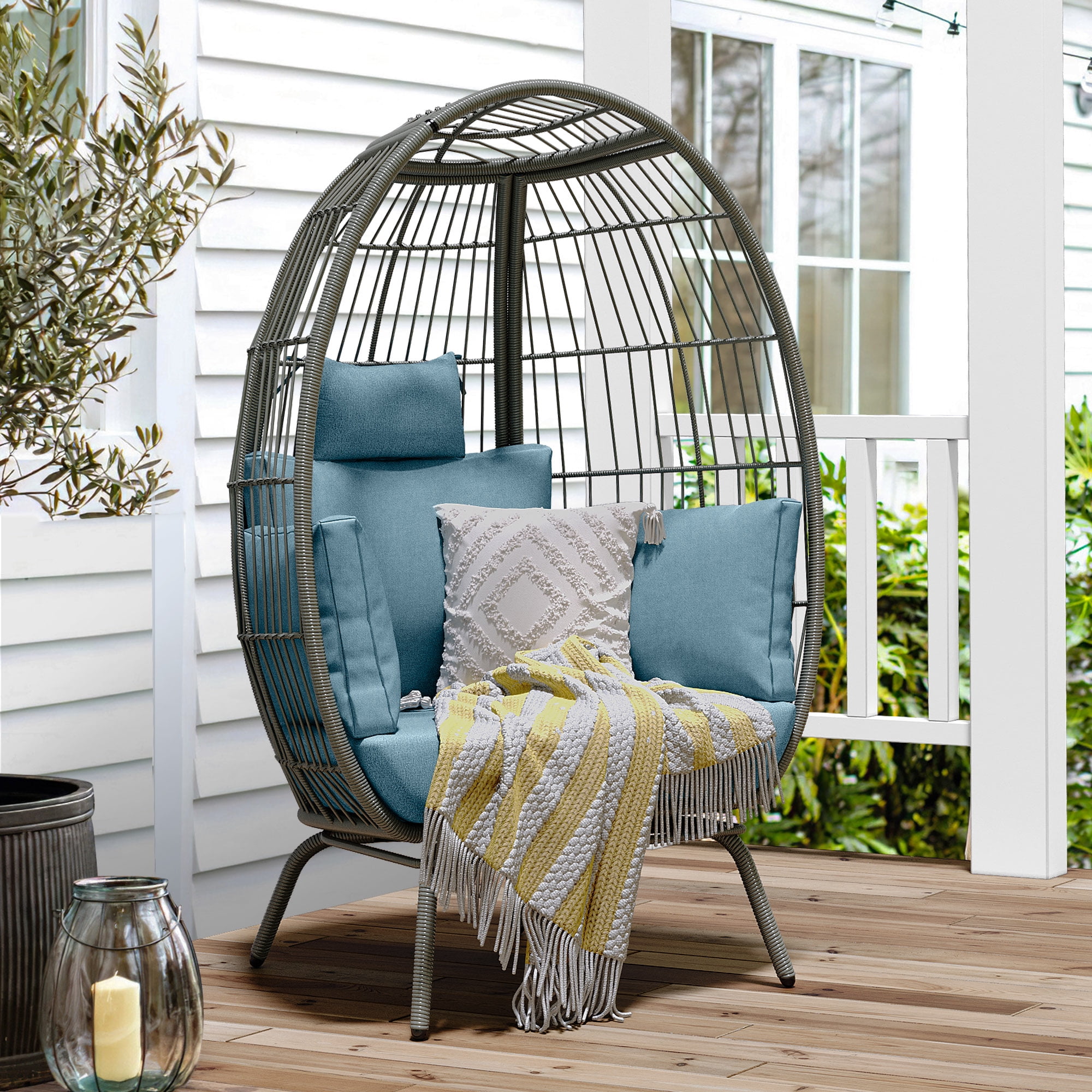 Dextrus Wicker Egg Chair Outdoor Indoor, Oversized Lounger with 370lbs