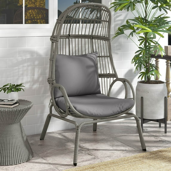 Dextrus Wicker Egg Chair Oversized Indoor Outdoor Patio Lounger w/ Steel Frame, Basket Chair for Bedroom,Living room,Patio, 370lb Capacity - Gray