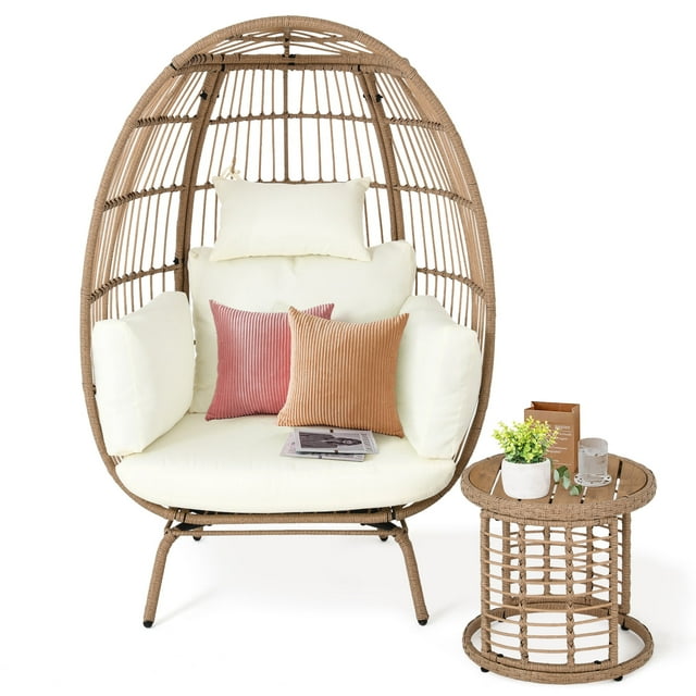 Dextrus Wicker Egg Chair with Coffee Table and Cushions, Oversized