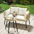 thumbnail image 1 of Dextrus Wicker Outdoor Loveseat, All-Weather Patio Furniture with Cushions, Light Brown+Beige, 1 of 10