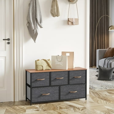 Dextrus Wide Drawer Dresser Storage Unit Shelf Organizer Bins Chest Drawers, Dark Gray