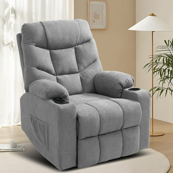 Dextrus Wireless Charging Recliner Chair, Motorized Power Recliner Chair with Massage for Seniors, Fabric Reclining Loveseat with USB Charging Ports, Convenient Side Pocket, Remote Control, Grey
