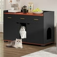thumbnail image 1 of Dextrus Wood Cat Litter Box Enclosure with Drawers, Hidden Litter Box Cat Washroom with 2 Rooms, Black, 1 of 9