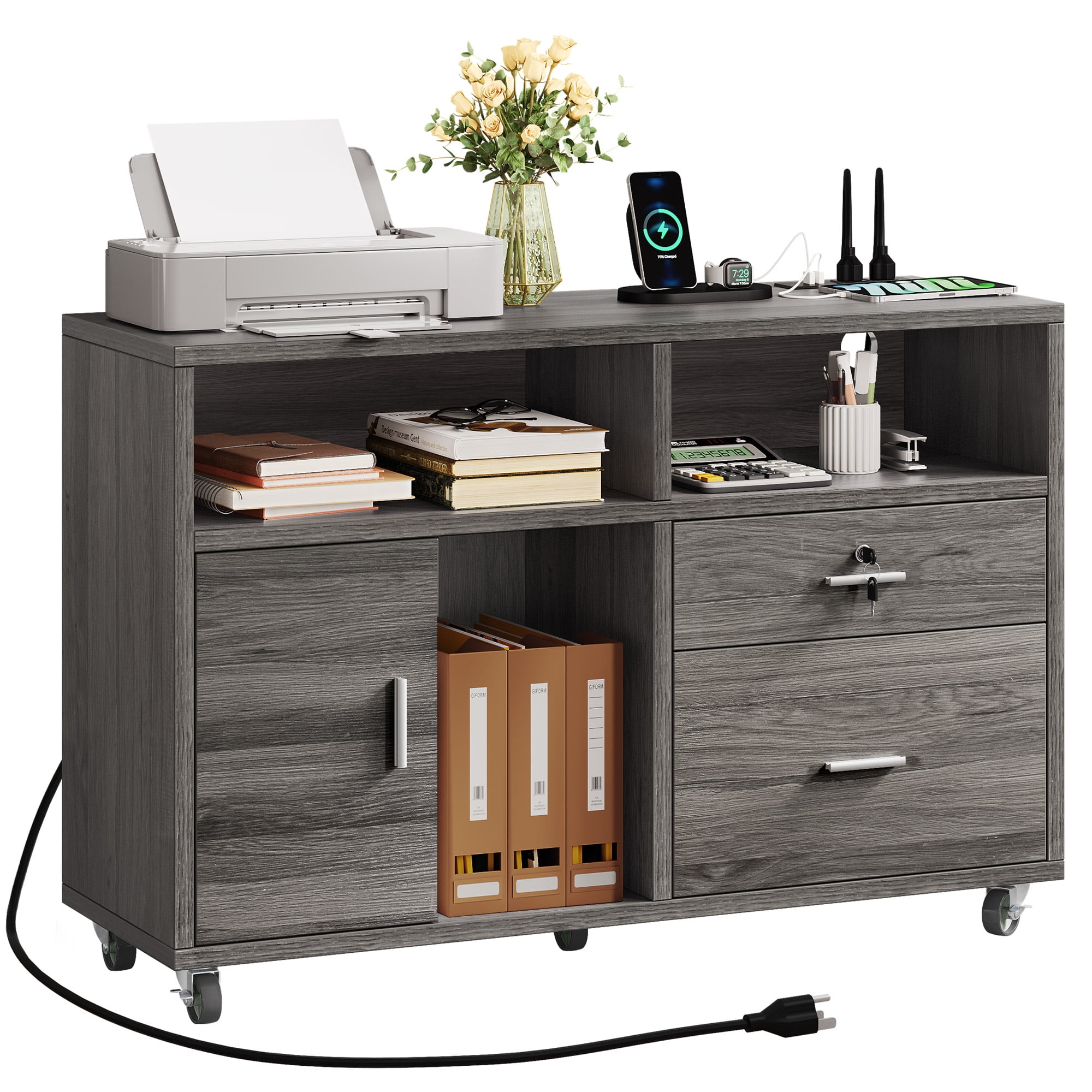 Find Your Perfect Dextrus Wood File Cabinet with Charging Station and ...