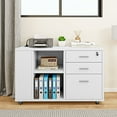 thumbnail image 1 of Dextrus Wood File Cabinet with Charging Station and Lock, Mobile  Lateral Filing Cabinet Printer Stand for Home Office, White, 1 of 14