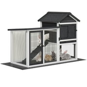 Dextrus Wooden Rabbit Hutch Bunny Cage Guinea Pig House with Waterproof Roof, PVC Mat, Pull-Out Tray - Black