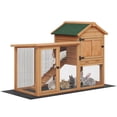 thumbnail image 1 of Dextrus Wooden Rabbit Hutch Bunny Cage Guinea Pig House with Waterproof Roof, PVC Mat, Pull-Out Tray - Teak, 1 of 8