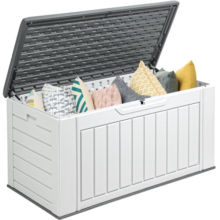 Dextrus 160 Gallon Large Deck Box, Waterproof Outdoor Storage Box for Patio Garden Tools ,Weather Resistant Resin, Lockable, Light Grey