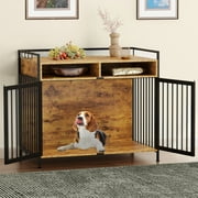 Dextrus XL Dog Crate Furniture, 41" Heavy Duty Dog Kennel with 2 Drawers End Table, Wooden Dog Cage Indoor Dog House Pet Crate Table with Double Doors for Large Small Medium Dogs,Brown