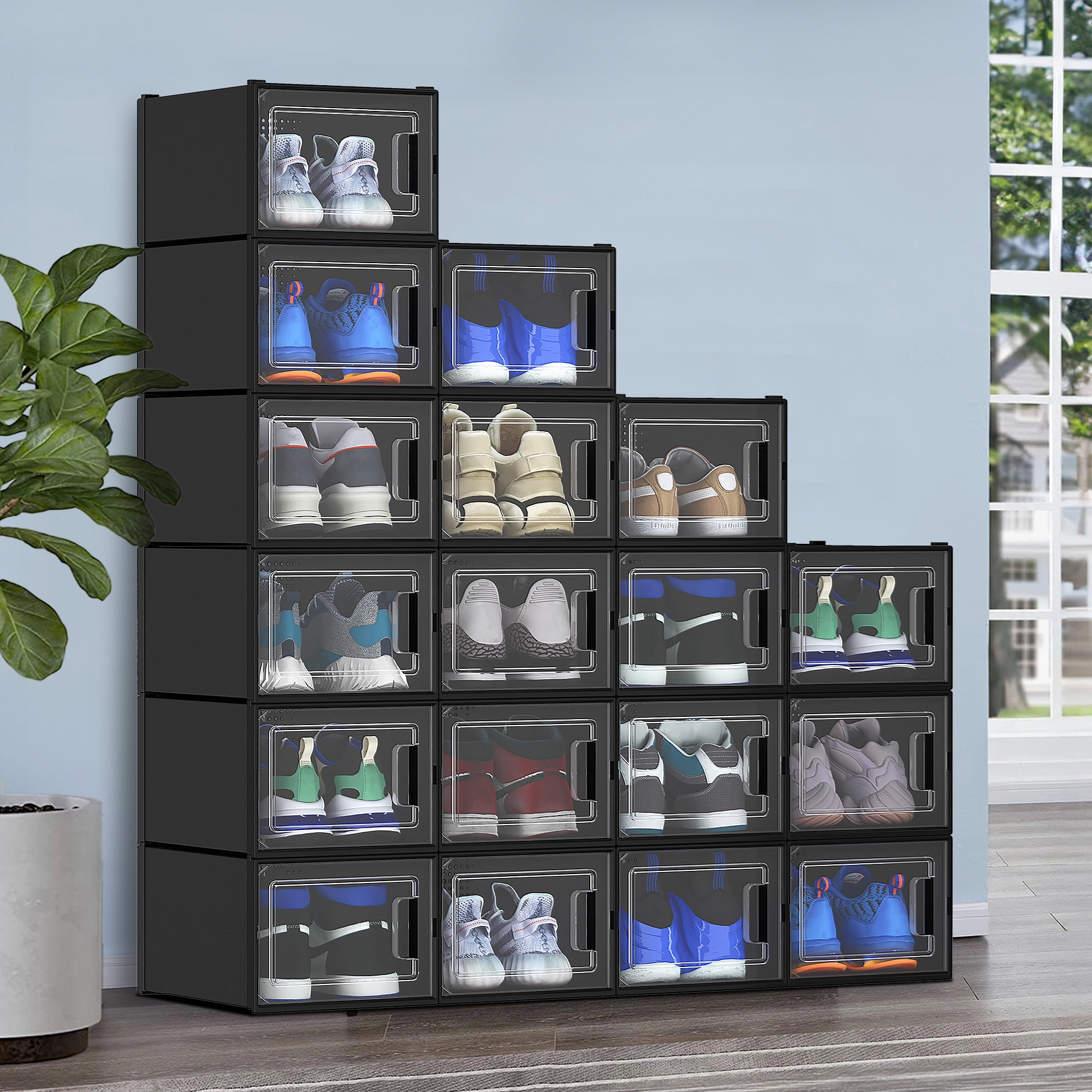6 Pcs Large Shoe Storage Boxes (14.2” x 11” x 8.3”), Shoe Boxes