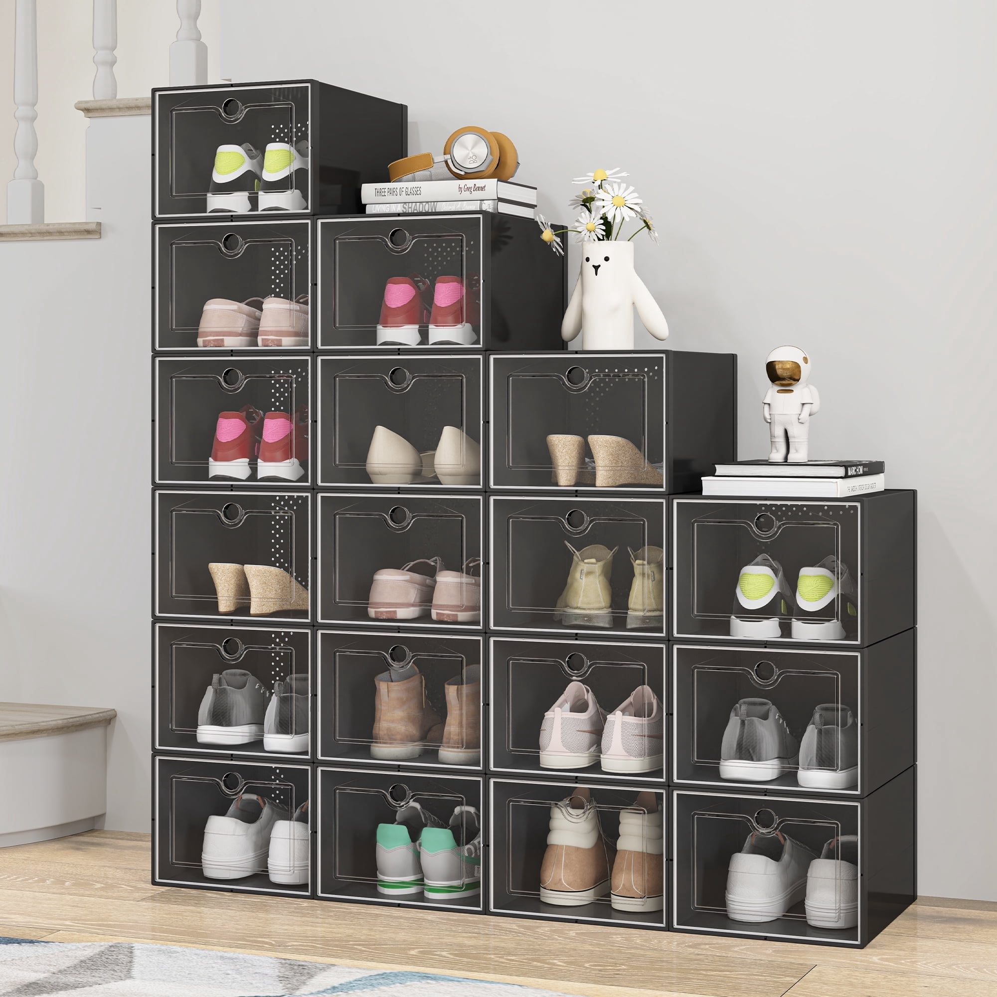 Dextrus Stackable Shoe Organizer Box, Clear Plastic Storage Bins, Fit ...