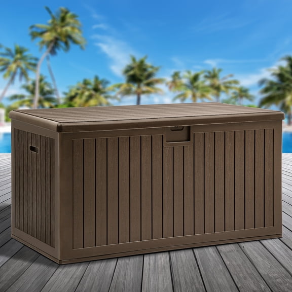 Dextrus XXL 230 Gallon Large Deck Box,Outdoor Storage for Patio Furniture Cushions,Garden Tools and Pool Toys with Flexible Divider,Waterproof,Lockable (Brown)