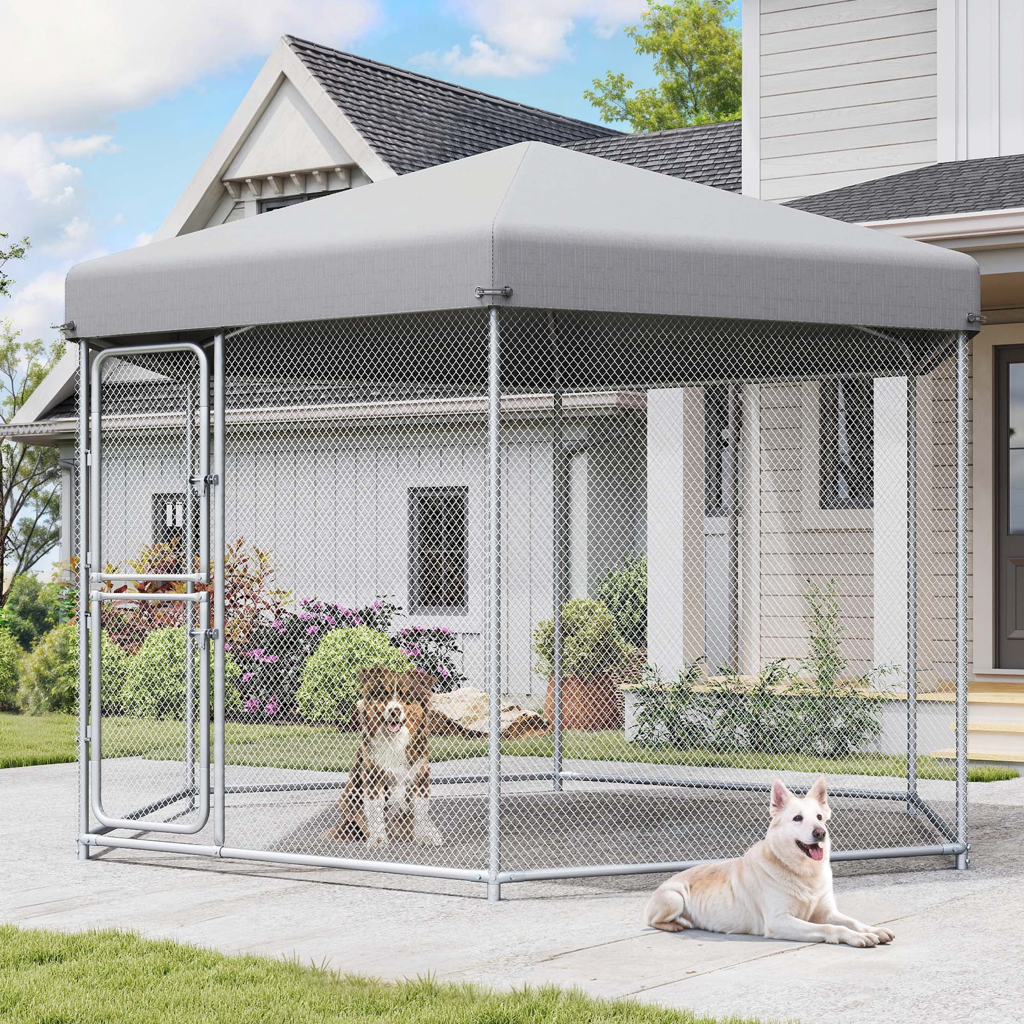 Dextrus XXL Heavy-Duty Outdoor Dog Kennel with UV-Resistant Roof & Lock - 9.8×8.2×6.2FT Reinforced Pet Pen House for Yard, Medium & Large Dogs Playpen with Dual-Door Design