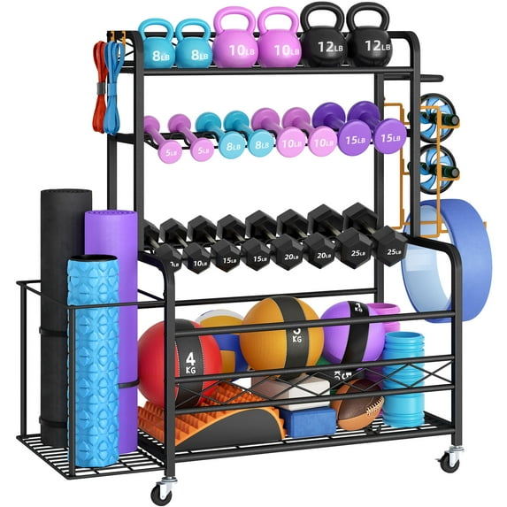 Dextrus Yoga Mat Storage Rack Weight Rack for Dumbbell Rack With Wheels,Home Gym Storage Rack - Black