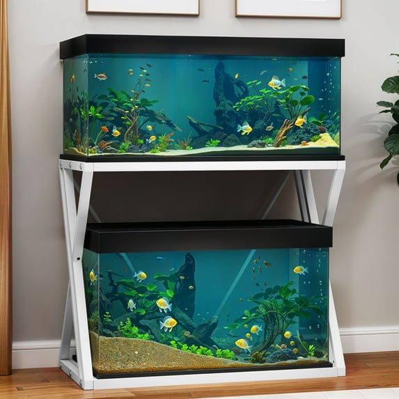 Dextrus Z-Shape 10-40 Gallon Double-Layer Storage Metal Fish Tank Stand, 500 Lbs Capacity, White